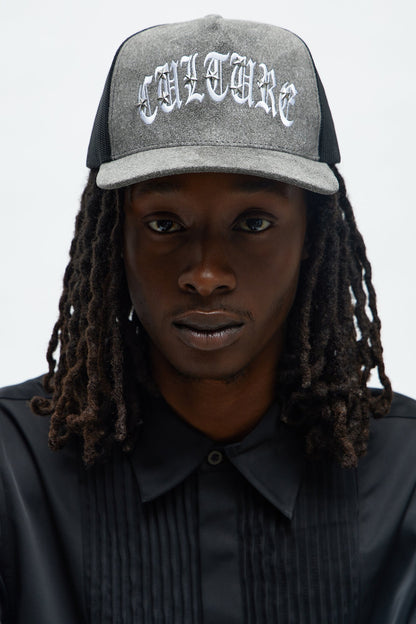 Culture Star Studded Faux Suede Structured Snapback Hat - Dark Grey
