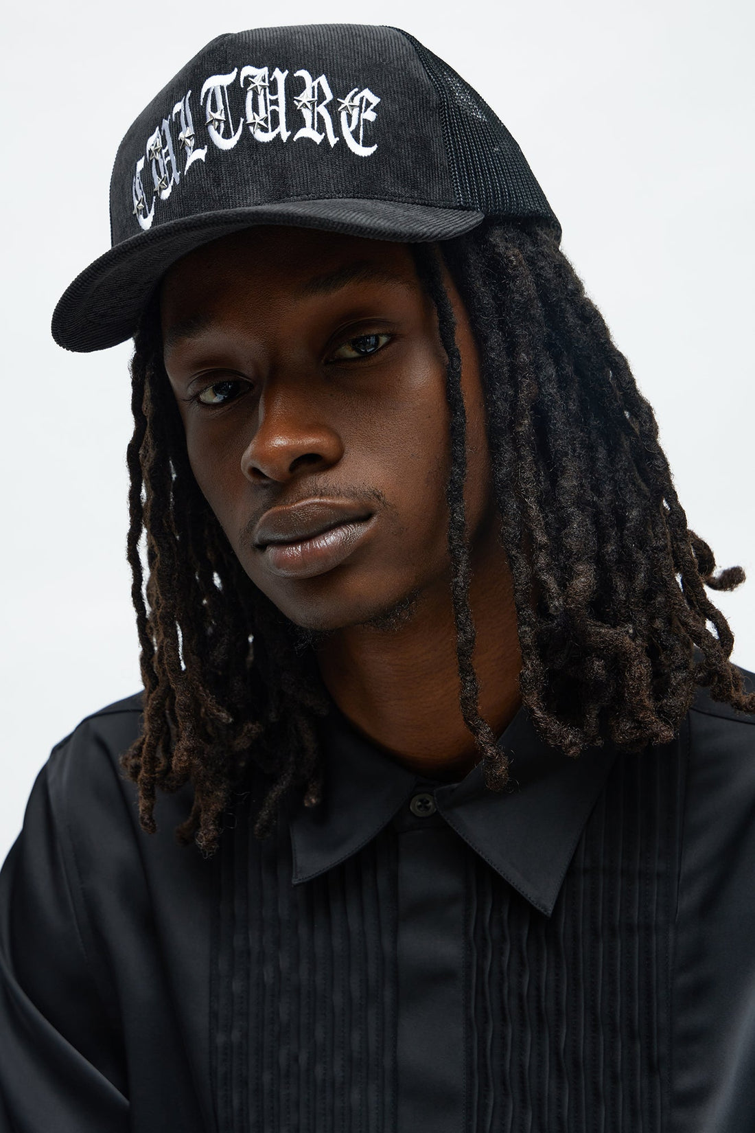 Culture Star Studded Corduroy Structured Snapback Hat - Black