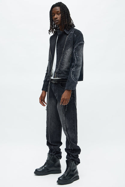 Moto Been Down Jeweled Denim Jacket - Black Wash