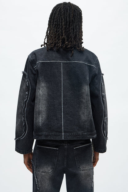 Moto Been Down Jeweled Denim Jacket - Black Wash