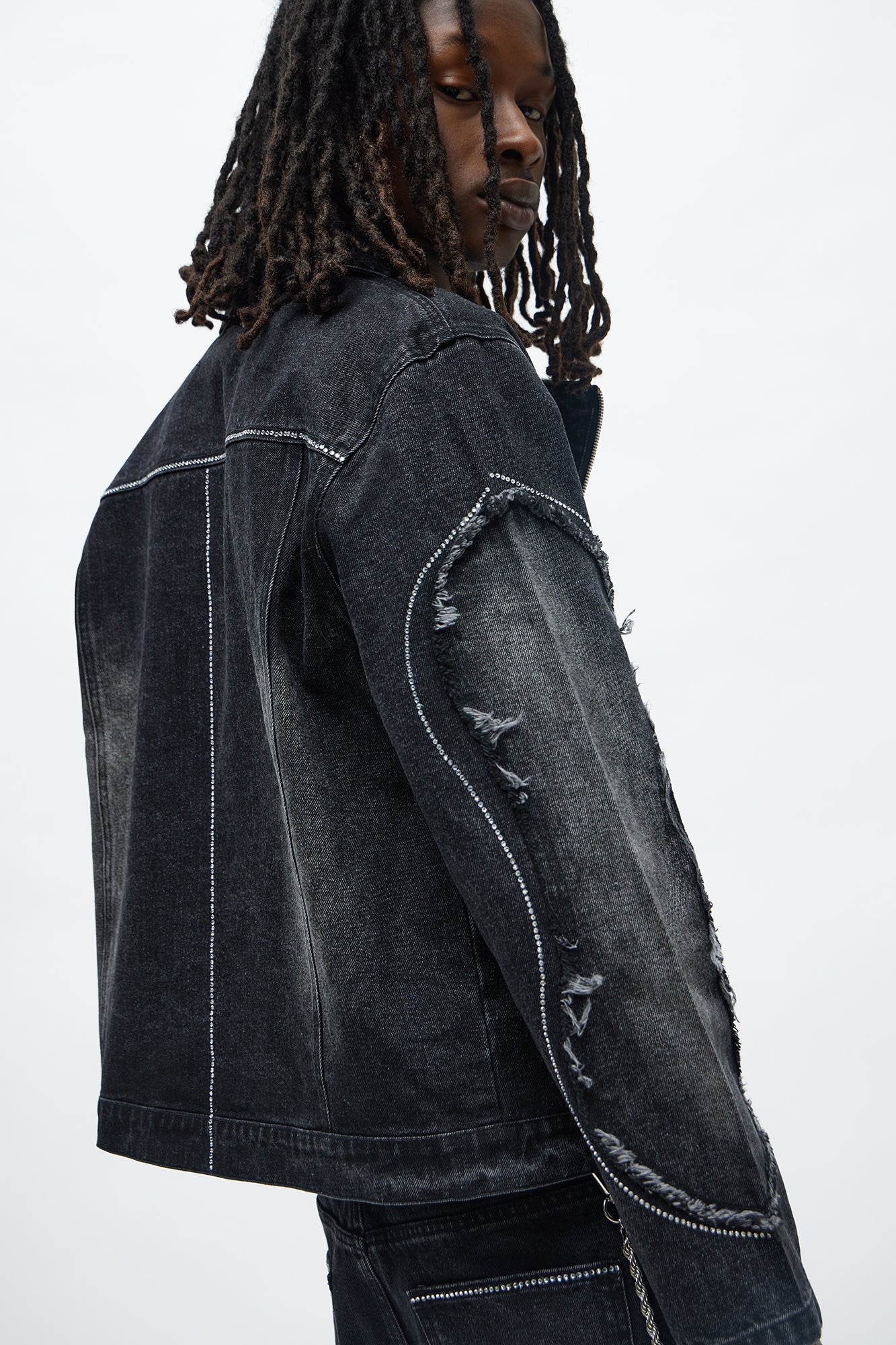 Moto Been Down Jeweled Denim Jacket - Black Wash