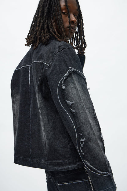 Moto Been Down Jeweled Denim Jacket - Black Wash