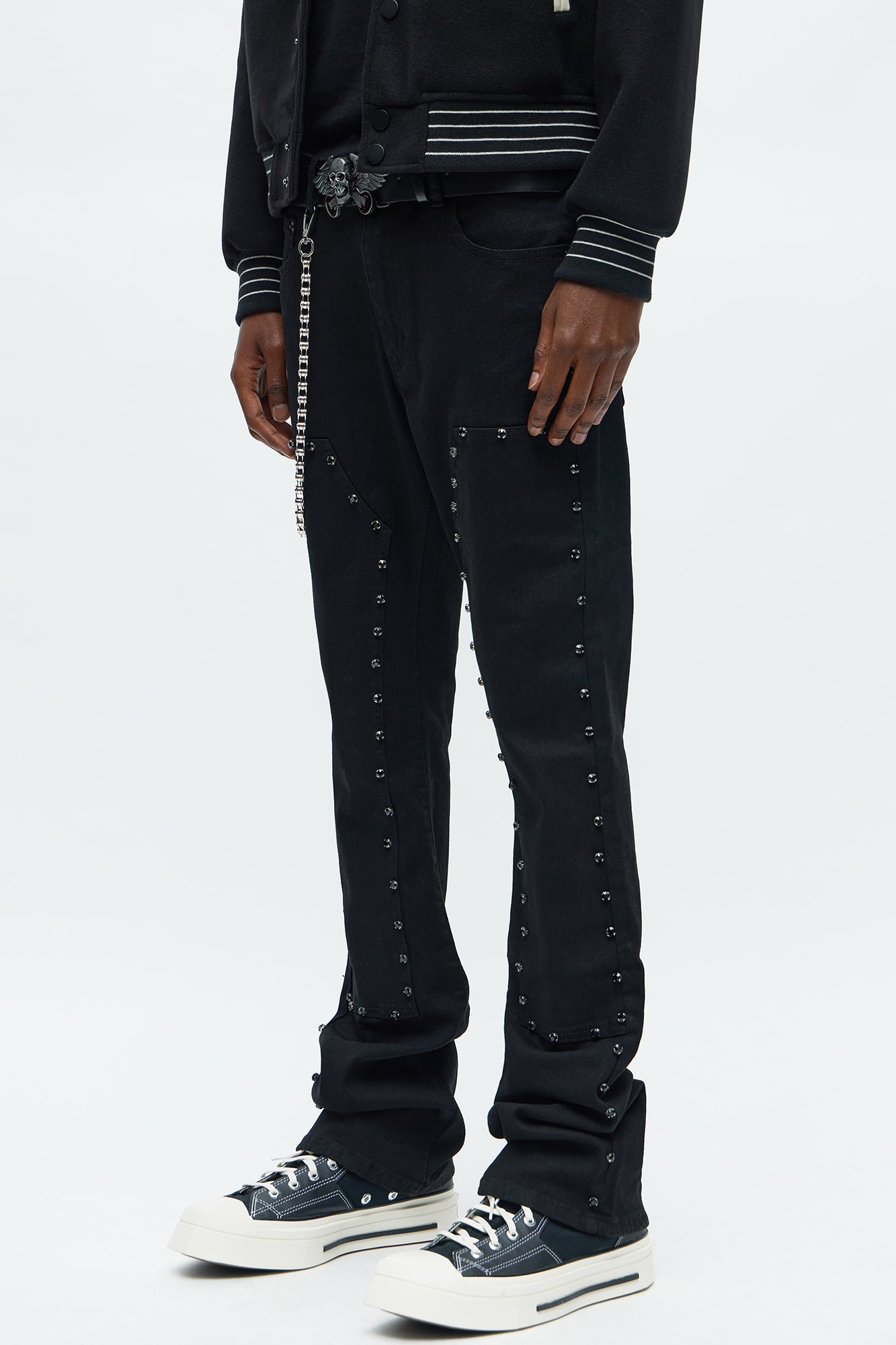 Stacked Skinny Flare No Apologies Studded Jean - Black