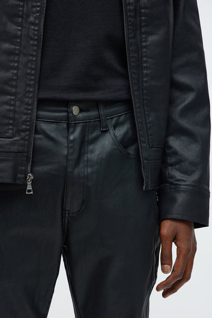Stacked Skinny Flare Paneled With Zipper Waxed Jean - Black