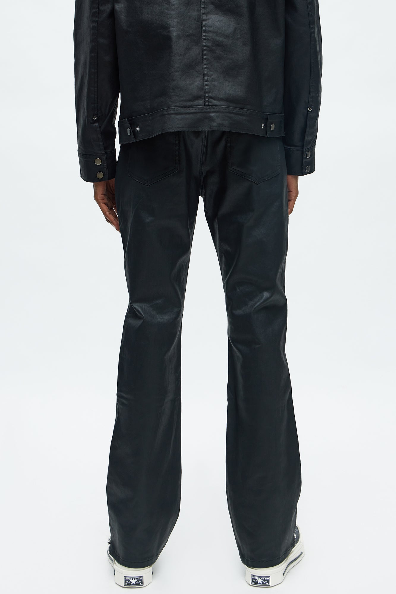 Stacked Skinny Flare Paneled With Zipper Waxed Jean - Black