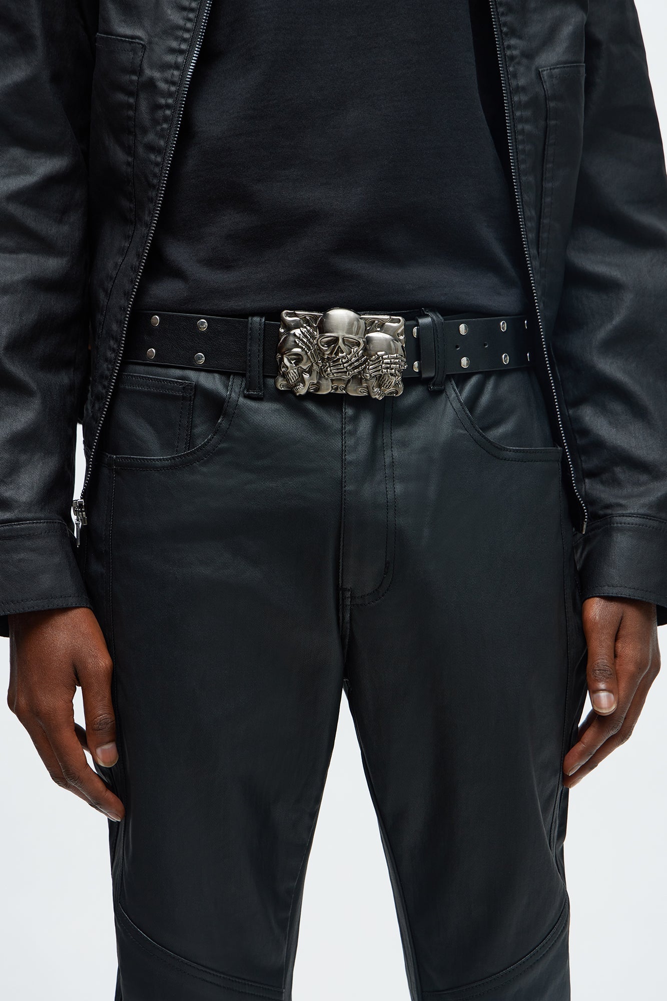 See No Evil Skull Buckle Belt - Black