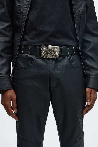 See No Evil Skull Buckle Belt - Black