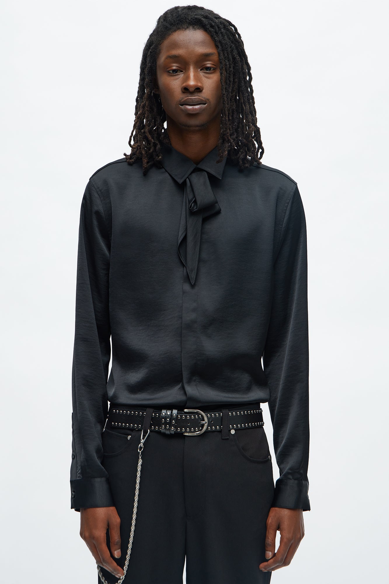 Vox Tie Collar Button Up Shirt - Black