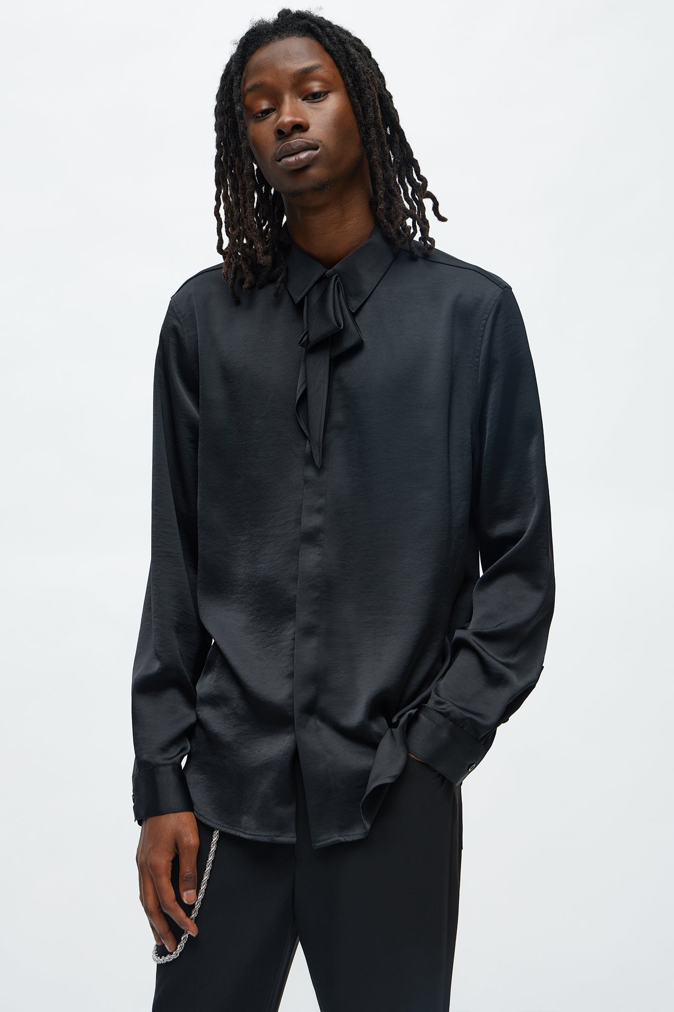 Vox Tie Collar Button Up Shirt - Black