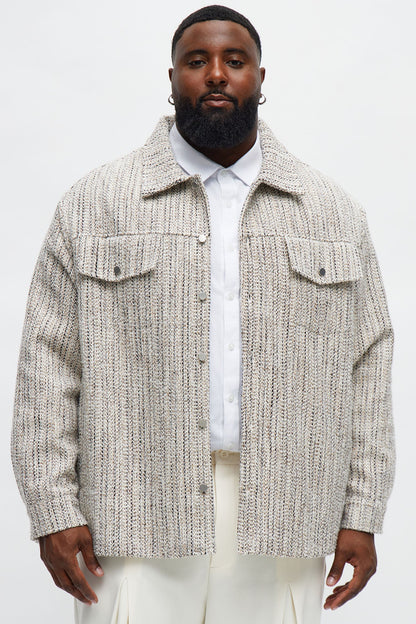 Tweed Button Shacket - Cream/combo