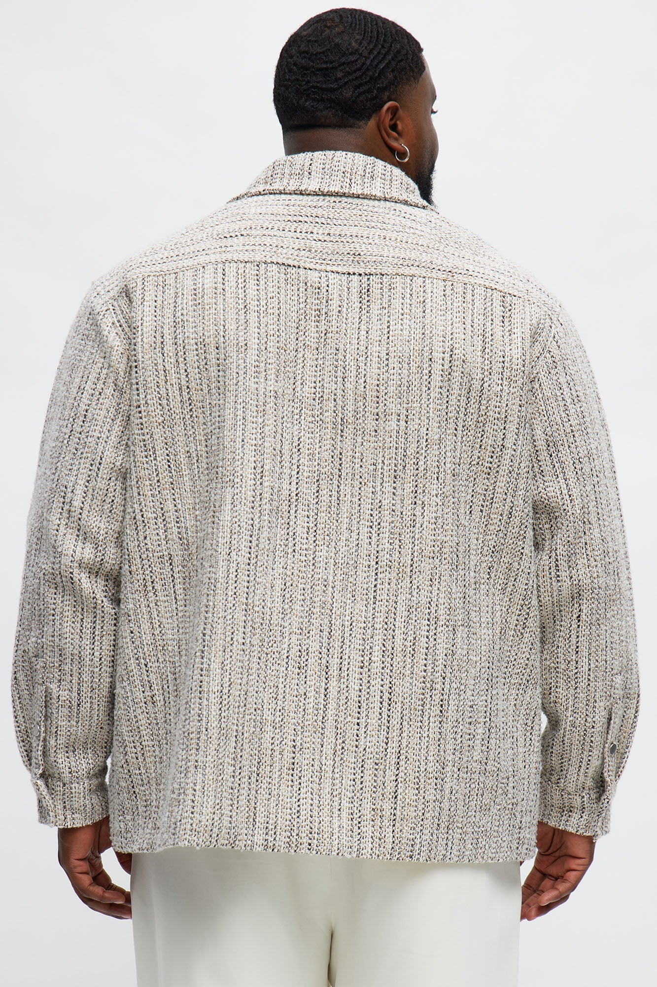 Tweed Button Shacket - Cream/combo