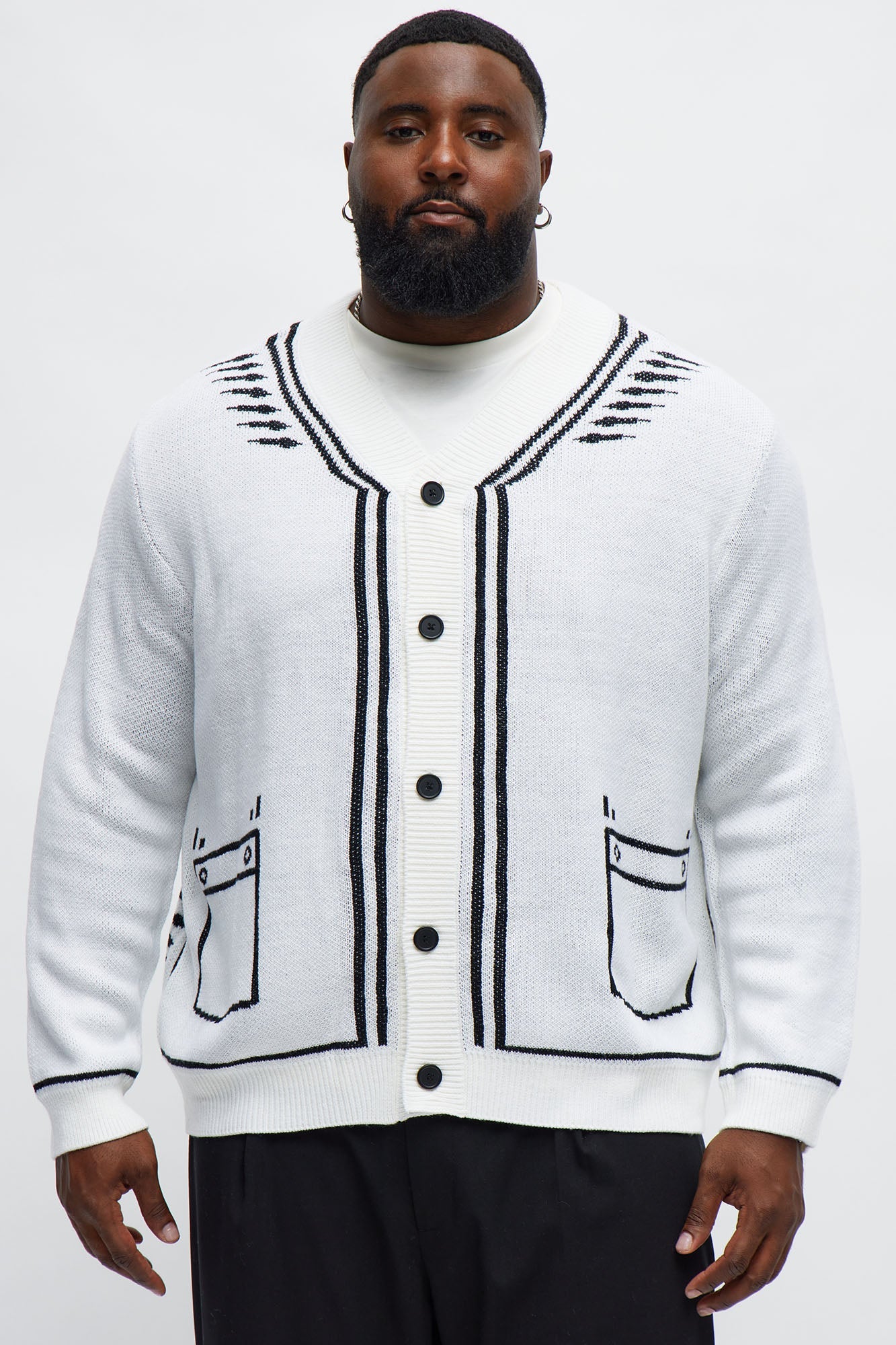 Contrast Detail Cardigan - Cream/combo