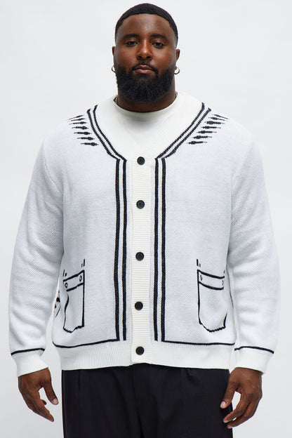 Contrast Detail Cardigan - Cream/combo