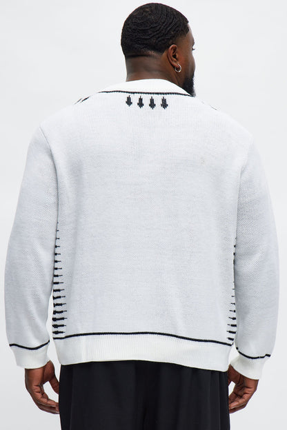 Contrast Detail Cardigan - Cream/combo