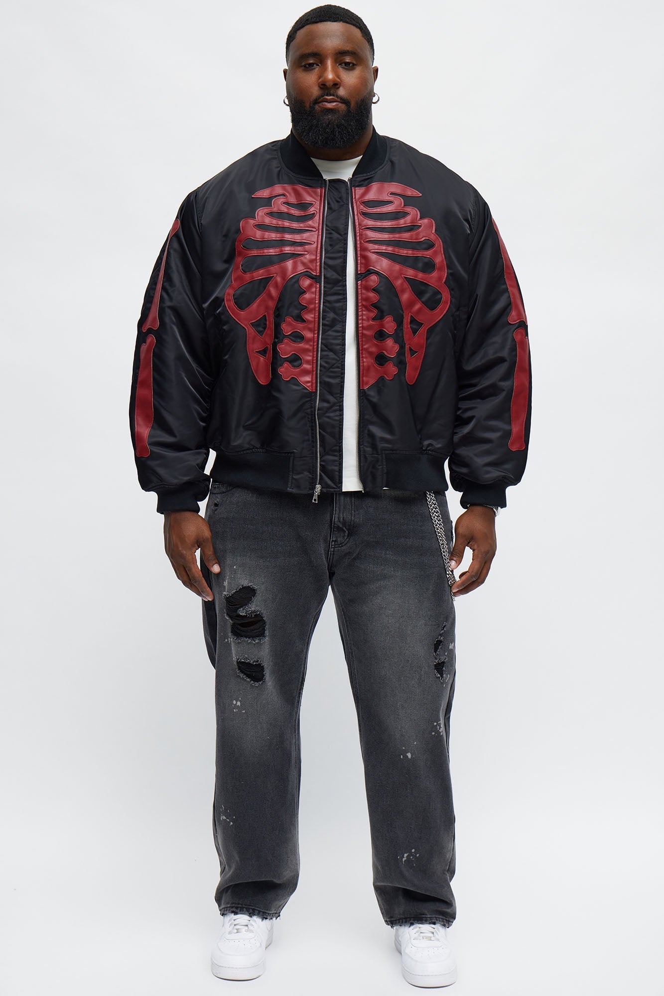 Oversized Slip Into Darkness Bomber Jacket - Black/Red