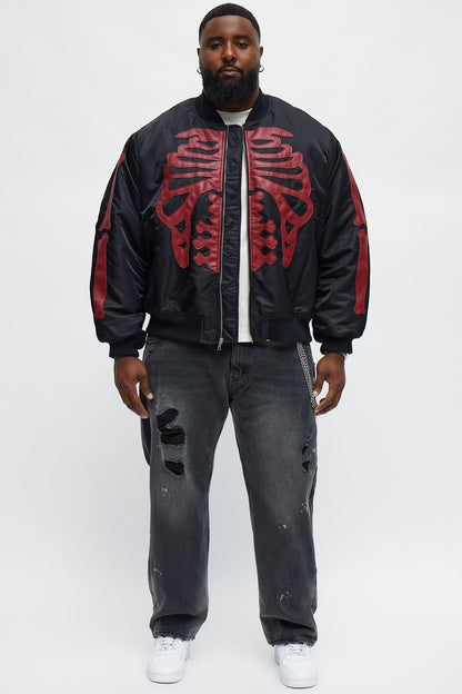 Oversized Slip Into Darkness Bomber Jacket - Black/Red