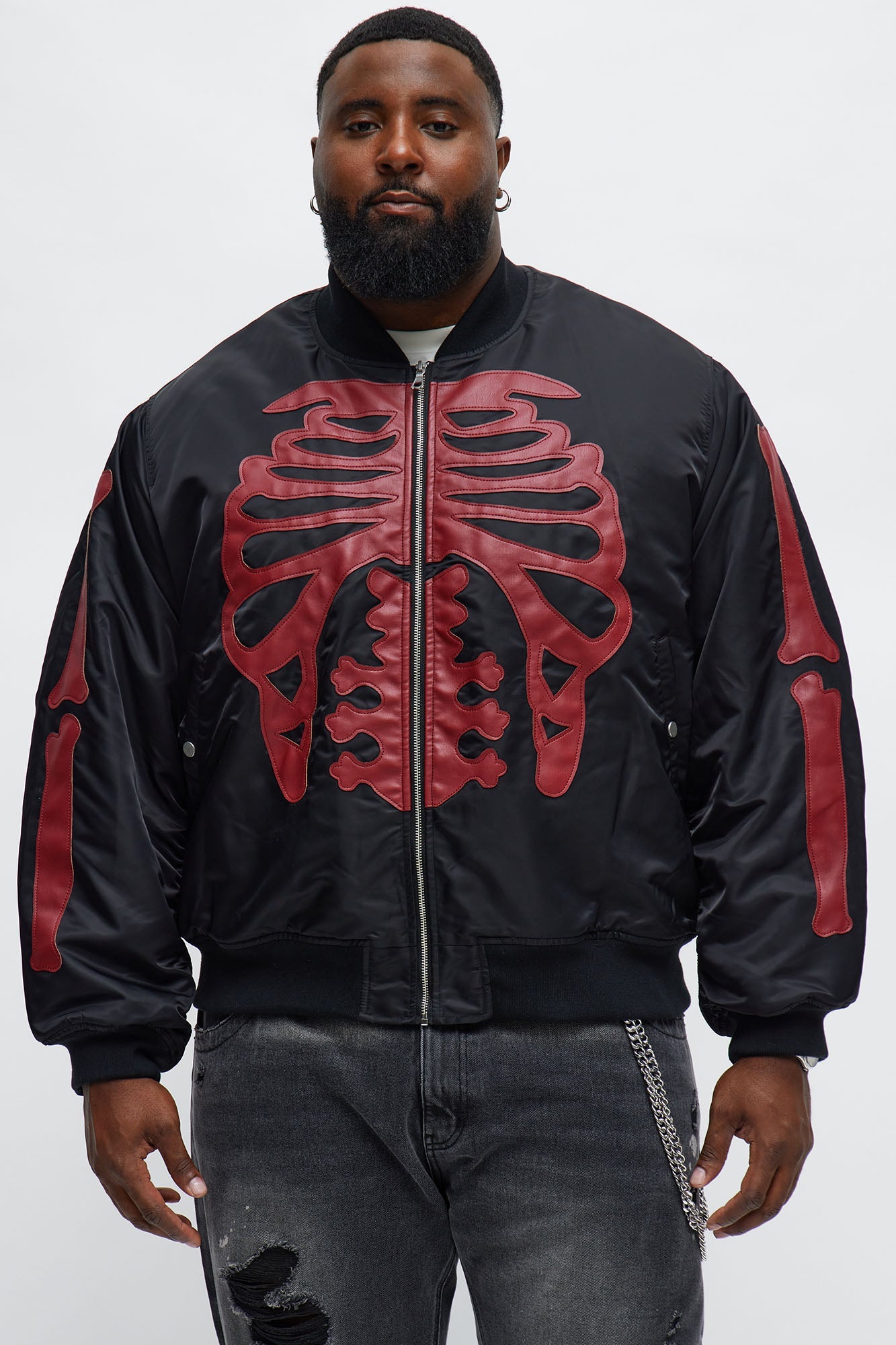 Oversized Slip Into Darkness Bomber Jacket - Black/Red
