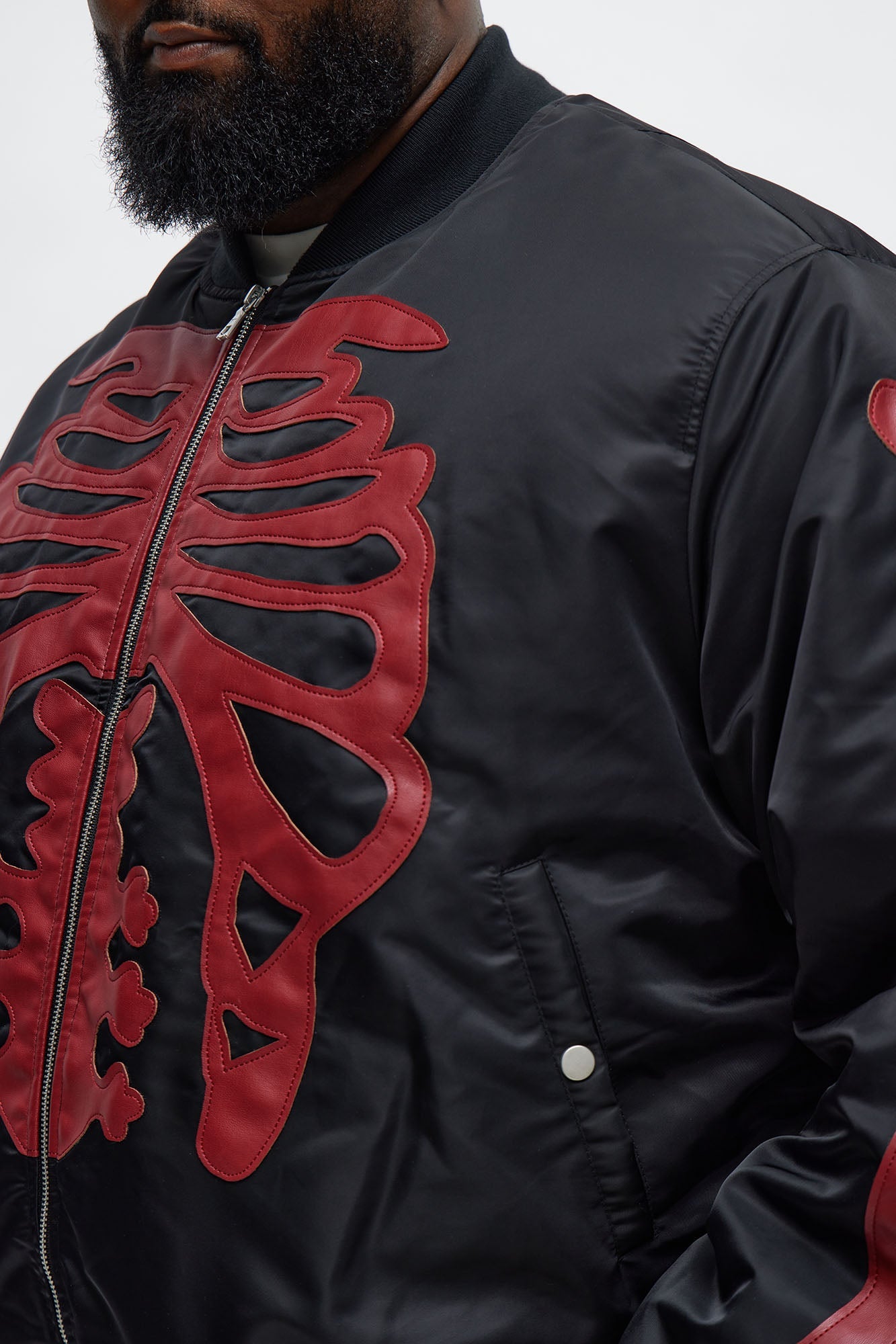 Oversized Slip Into Darkness Bomber Jacket - Black/Red