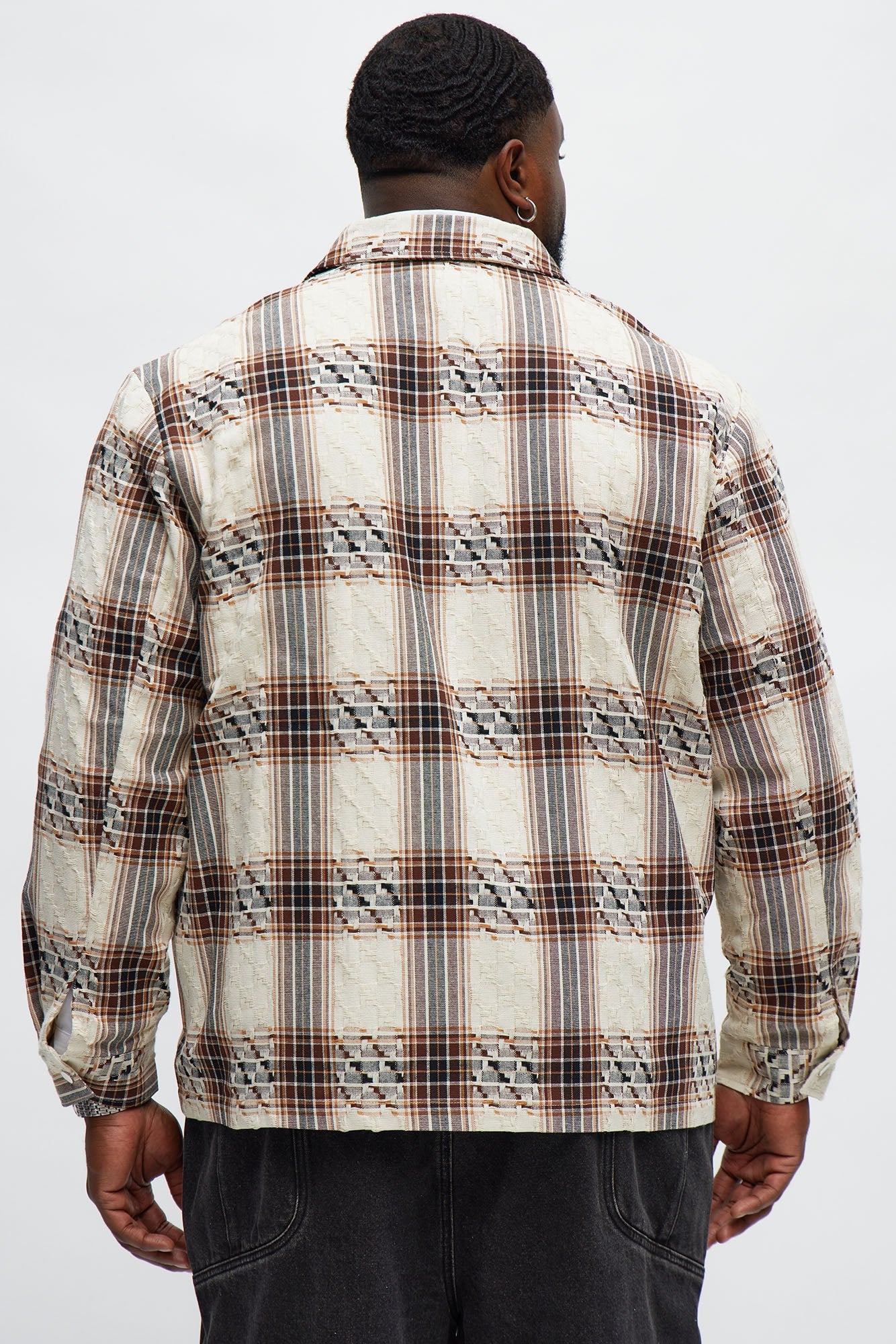 Plaid Zip Up Shirt - Brown Combo