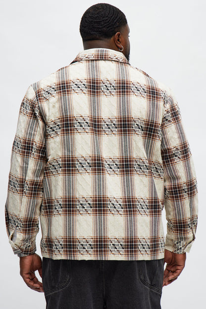 Plaid Zip Up Shirt - Brown Combo