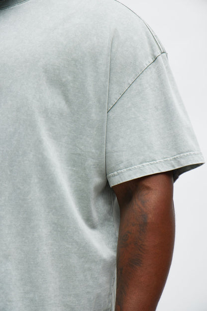 Tinted Acid Wash Boxy Cropped Heavyweight Short Sleeve Tee - Sage