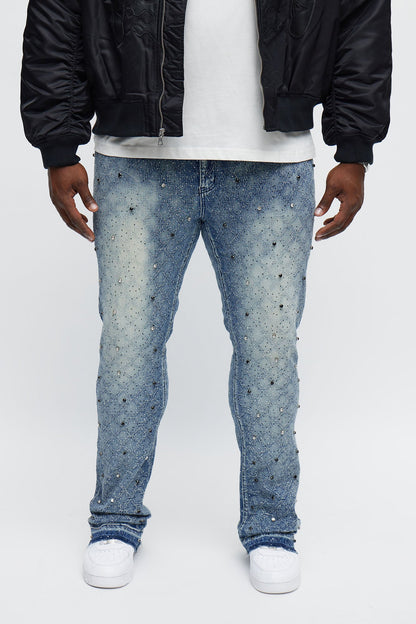 Stacked Slim Flare We WIldin In Bling Jean - Light Wash