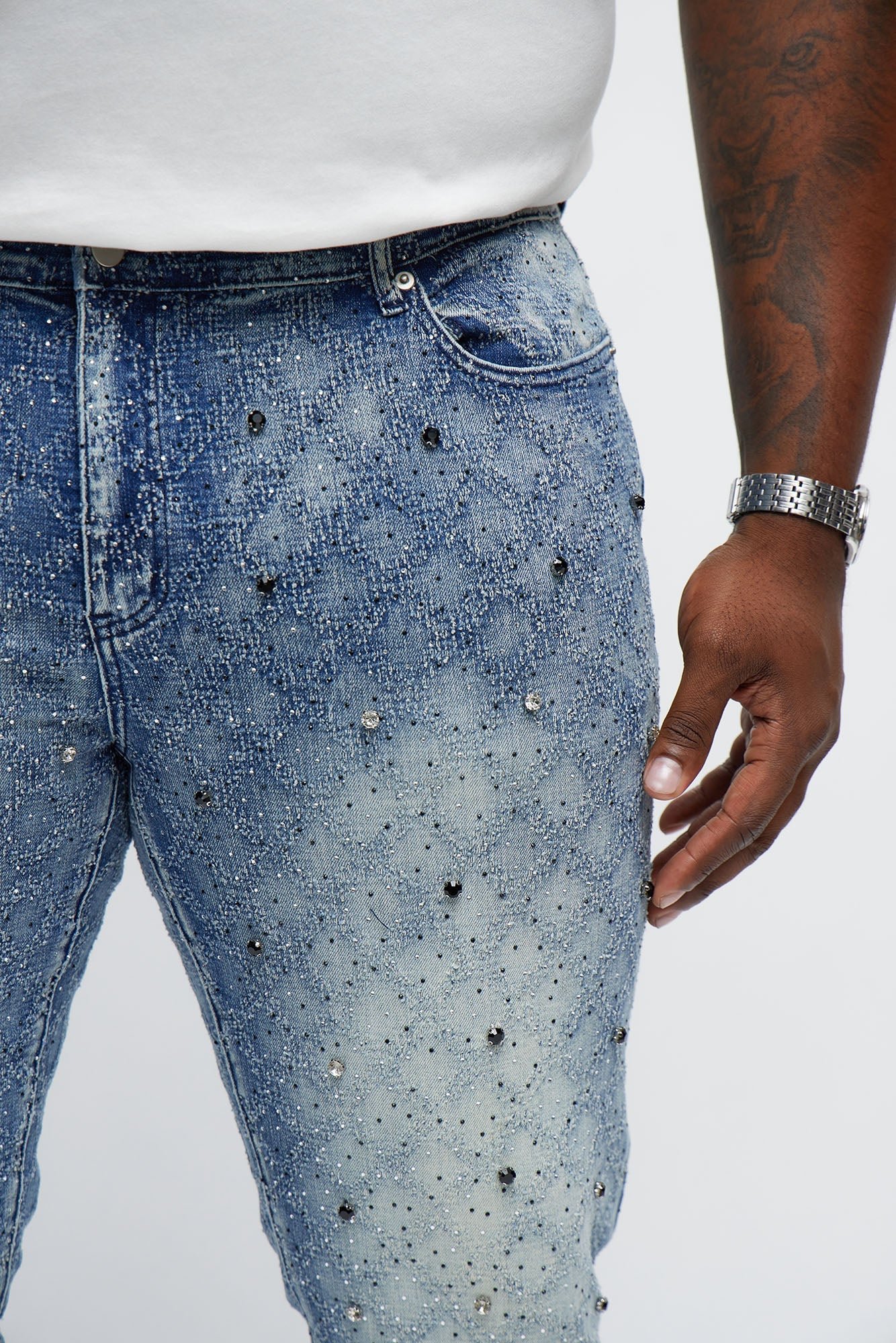 Stacked Slim Flare We WIldin In Bling Jean - Light Wash