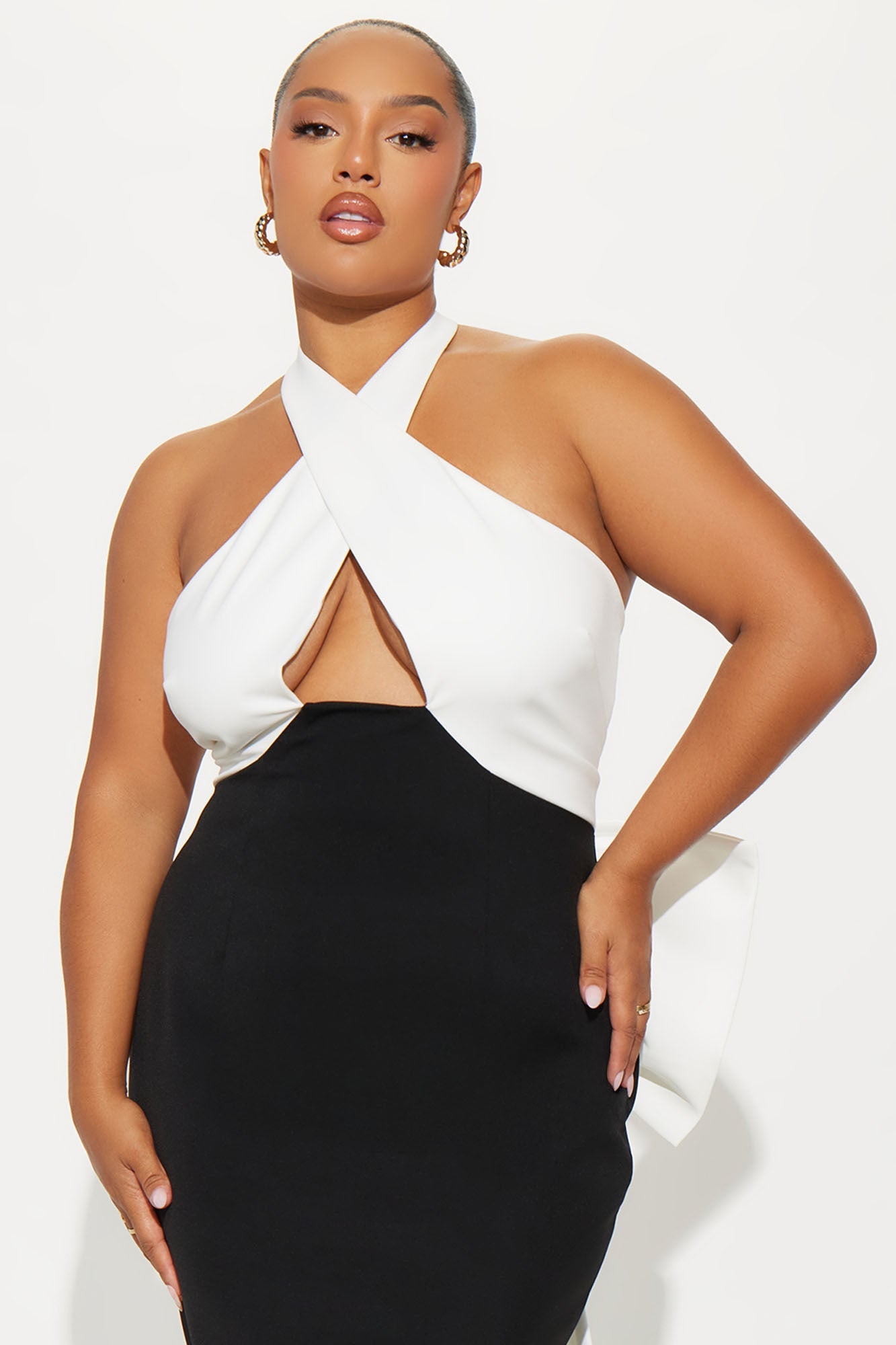 Valeria Detachable Bow Midi Dress - Black/White