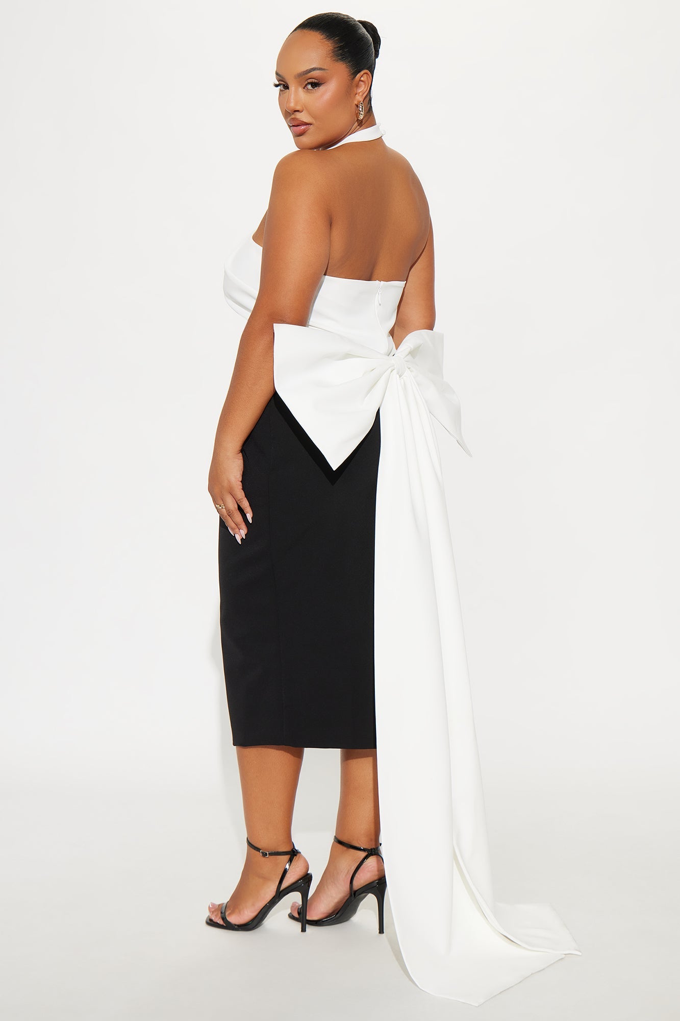 Valeria Detachable Bow Midi Dress - Black/White