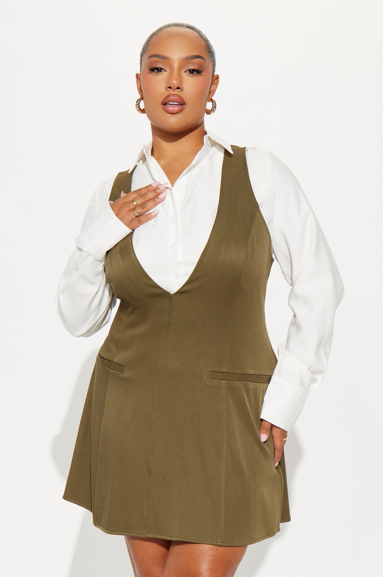 Arlene Long Sleeve Mini Dress - Olive/combo