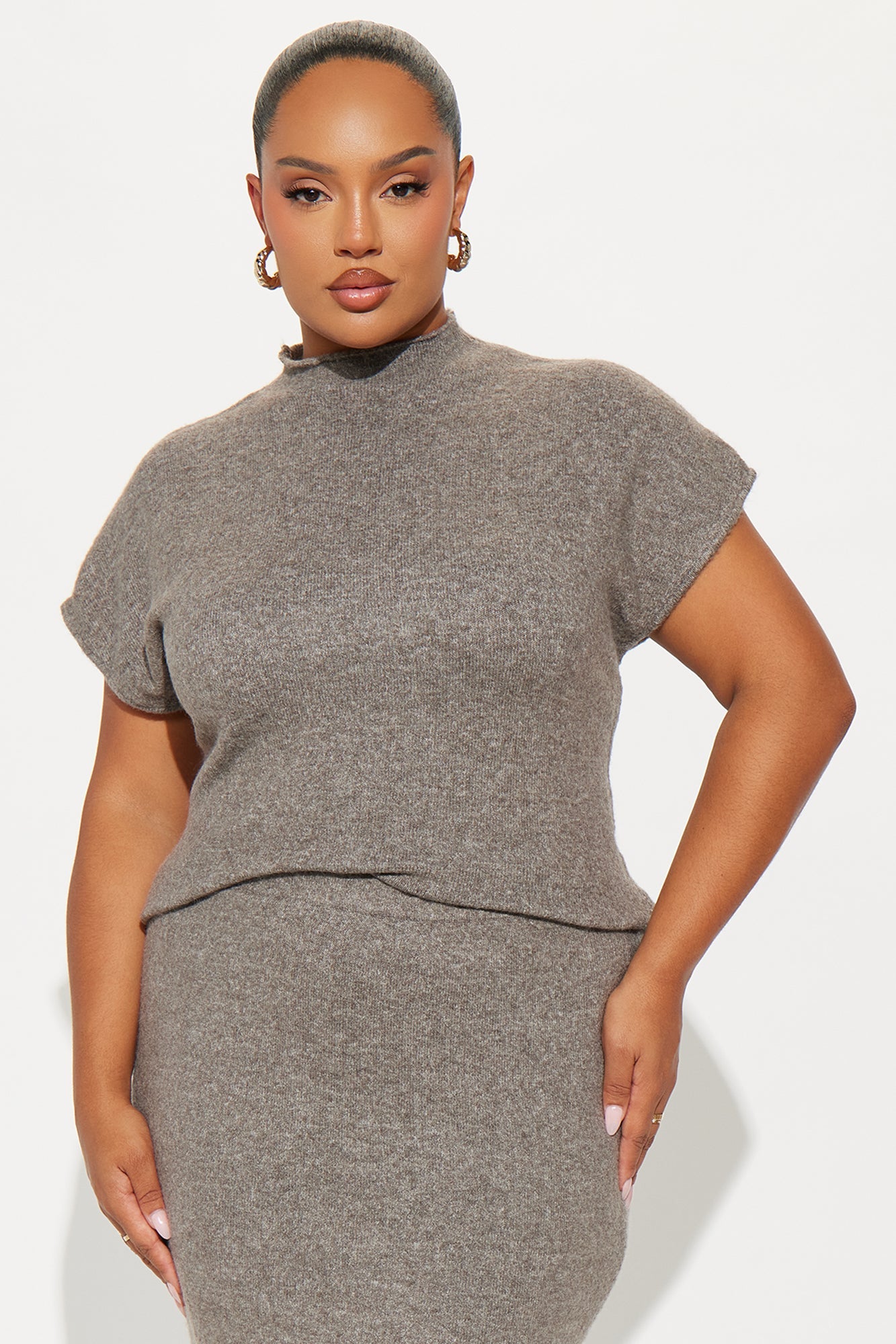 Shelby Sweater Midi Skirt Set - Grey