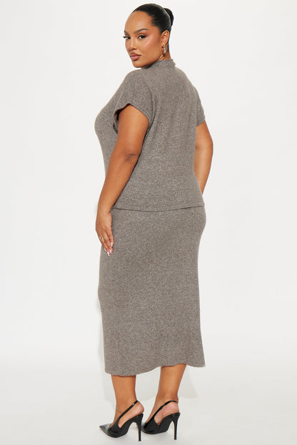 Shelby Sweater Midi Skirt Set - Grey