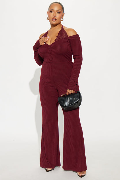 Tilly Ribbed Lace Trim Jumpsuit - Plum