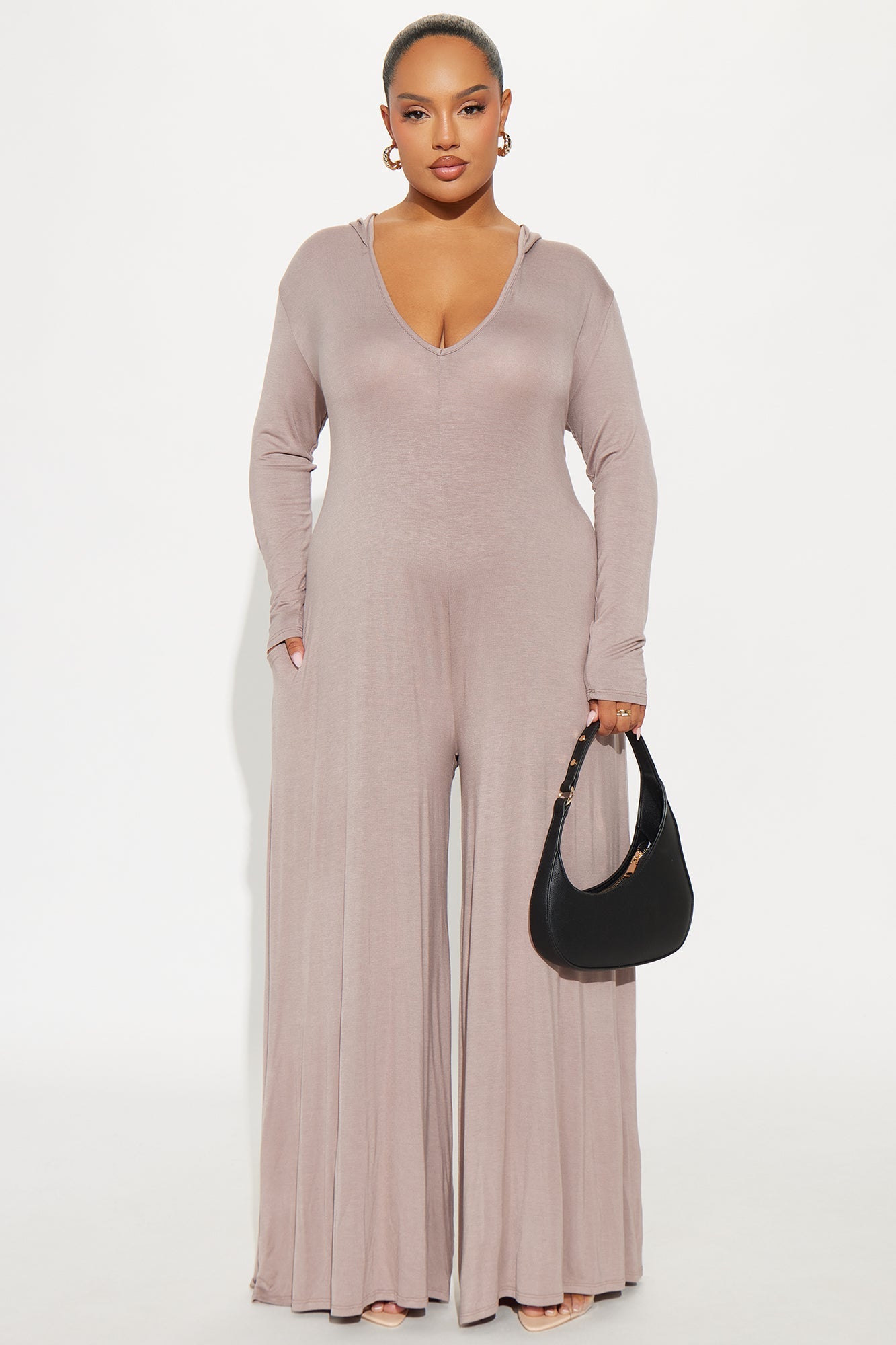 Haven Hooded Wide Leg Long Sleeve Jumpsuit - Mocha