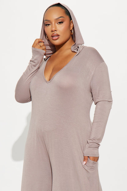 Haven Hooded Wide Leg Long Sleeve Jumpsuit - Mocha