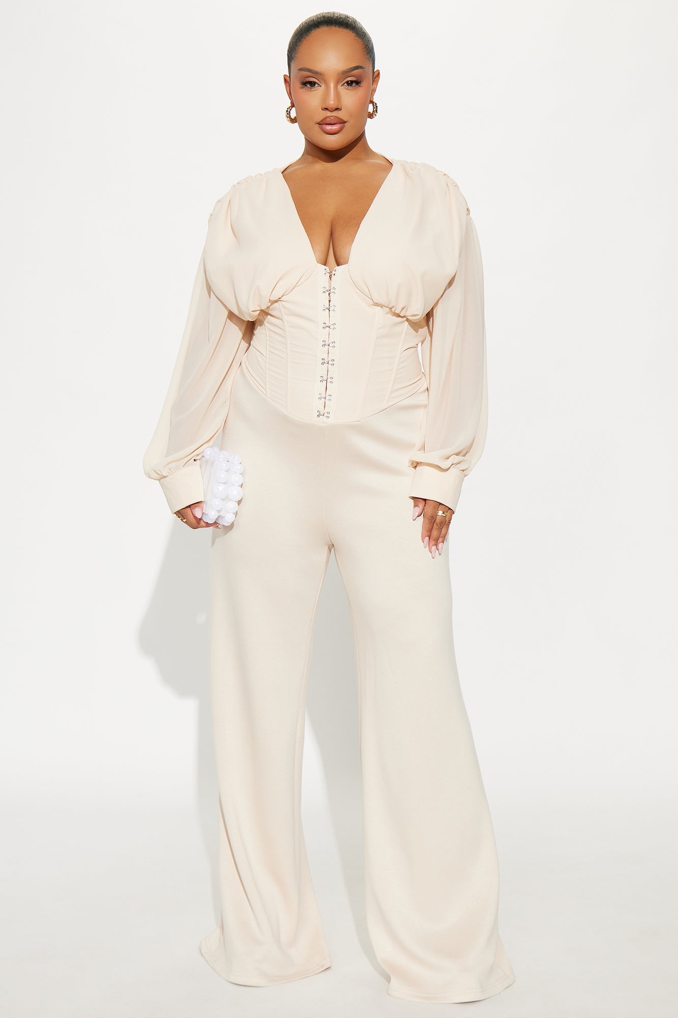 Wanderer Chiffon Wide Leg Jumpsuit - Cream