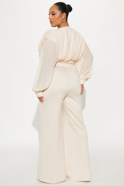 Wanderer Chiffon Wide Leg Jumpsuit - Cream