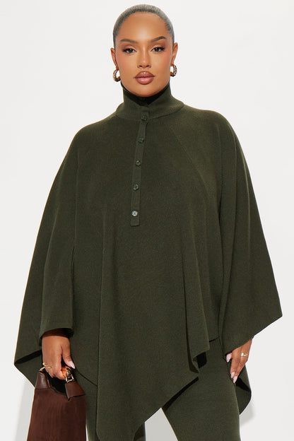 Weekend Rebel Poncho Sweater Pant Set - Olive