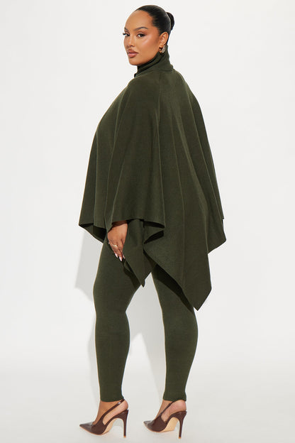 Weekend Rebel Poncho Sweater Pant Set - Olive