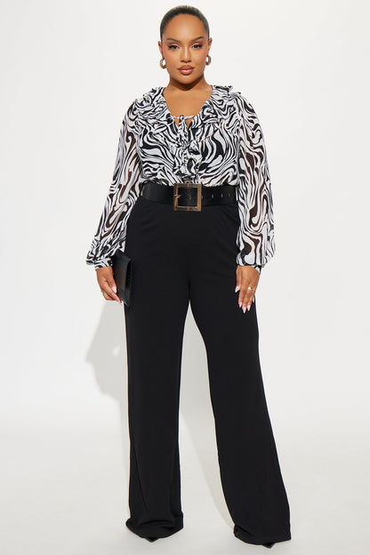 Cely Zebra Print Belted Jumpsuit - Black/White