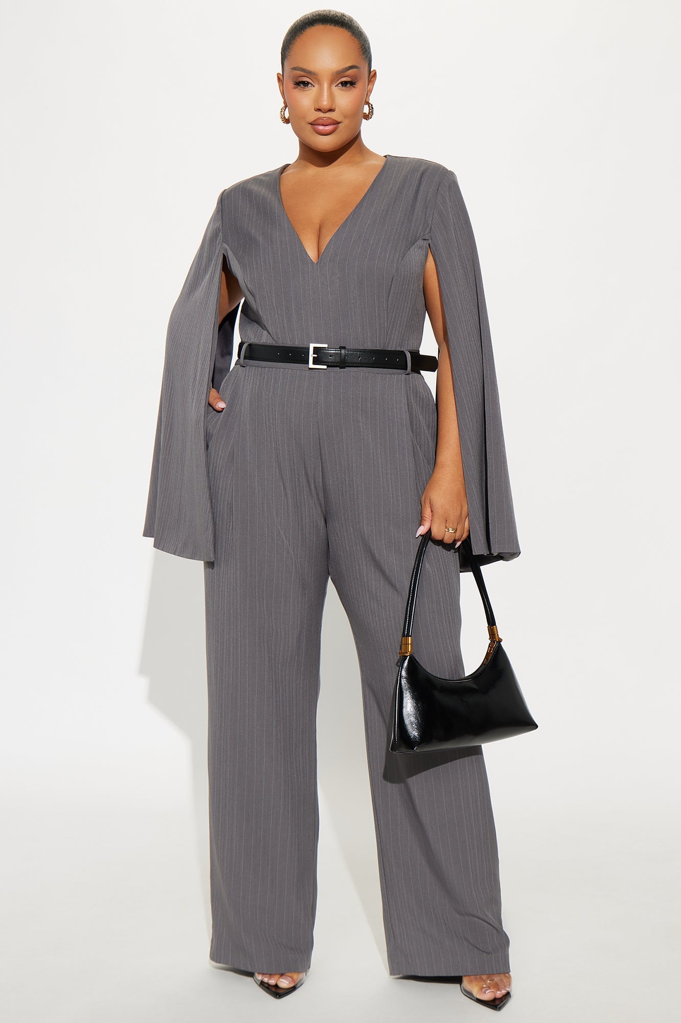 Harlowe Pinstripe Wide Leg Jumpsuit - Grey
