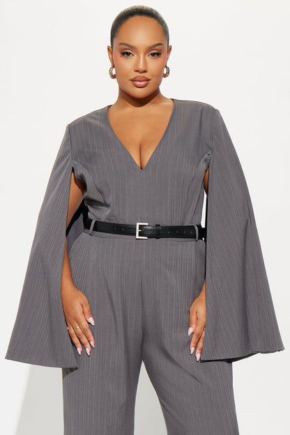 Harlowe Pinstripe Wide Leg Jumpsuit - Grey