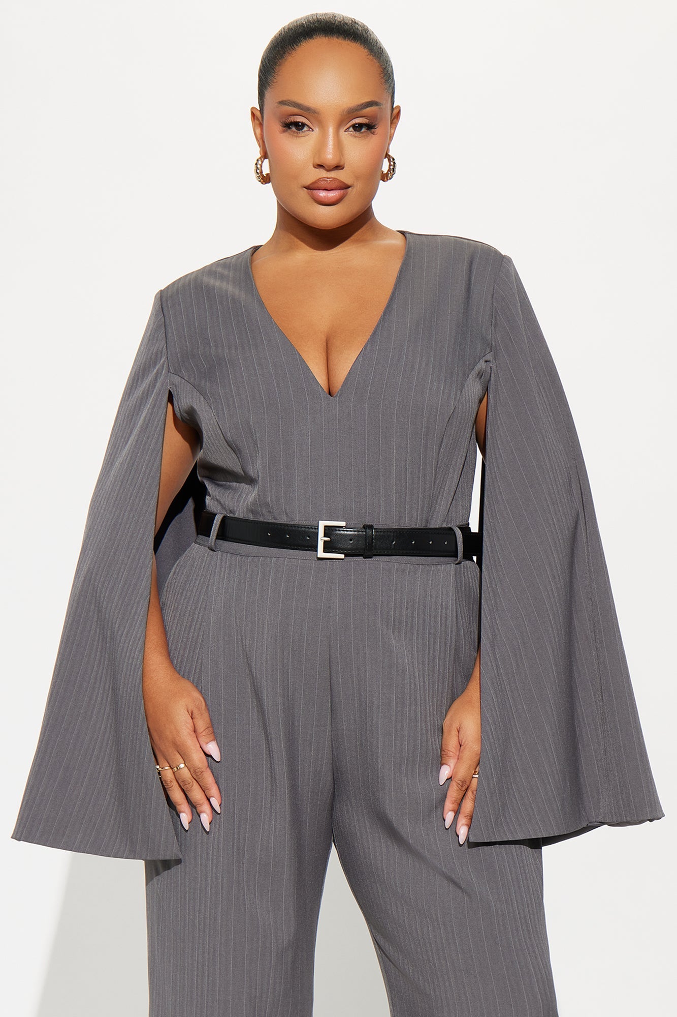 Harlowe Pinstripe Wide Leg Jumpsuit - Grey