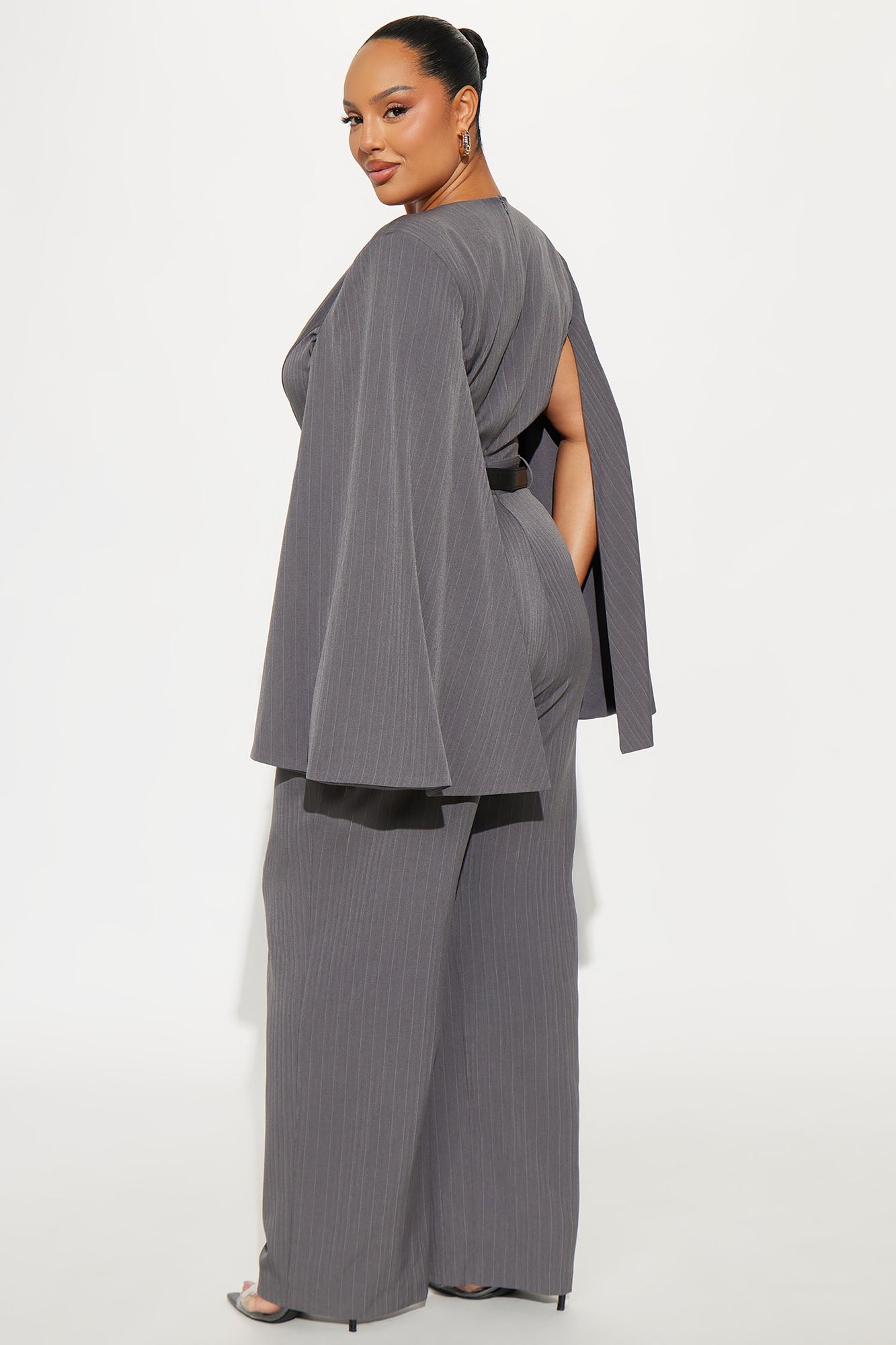 Harlowe Pinstripe Wide Leg Jumpsuit - Grey