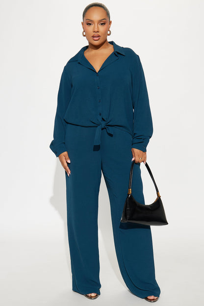 Makenzie Tie Front Pant Set - Teal