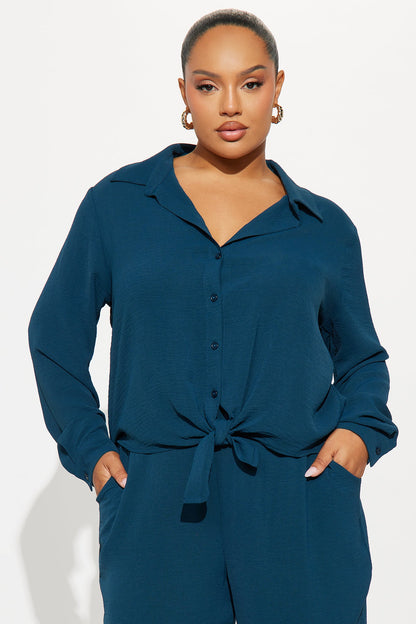 Makenzie Tie Front Pant Set - Teal