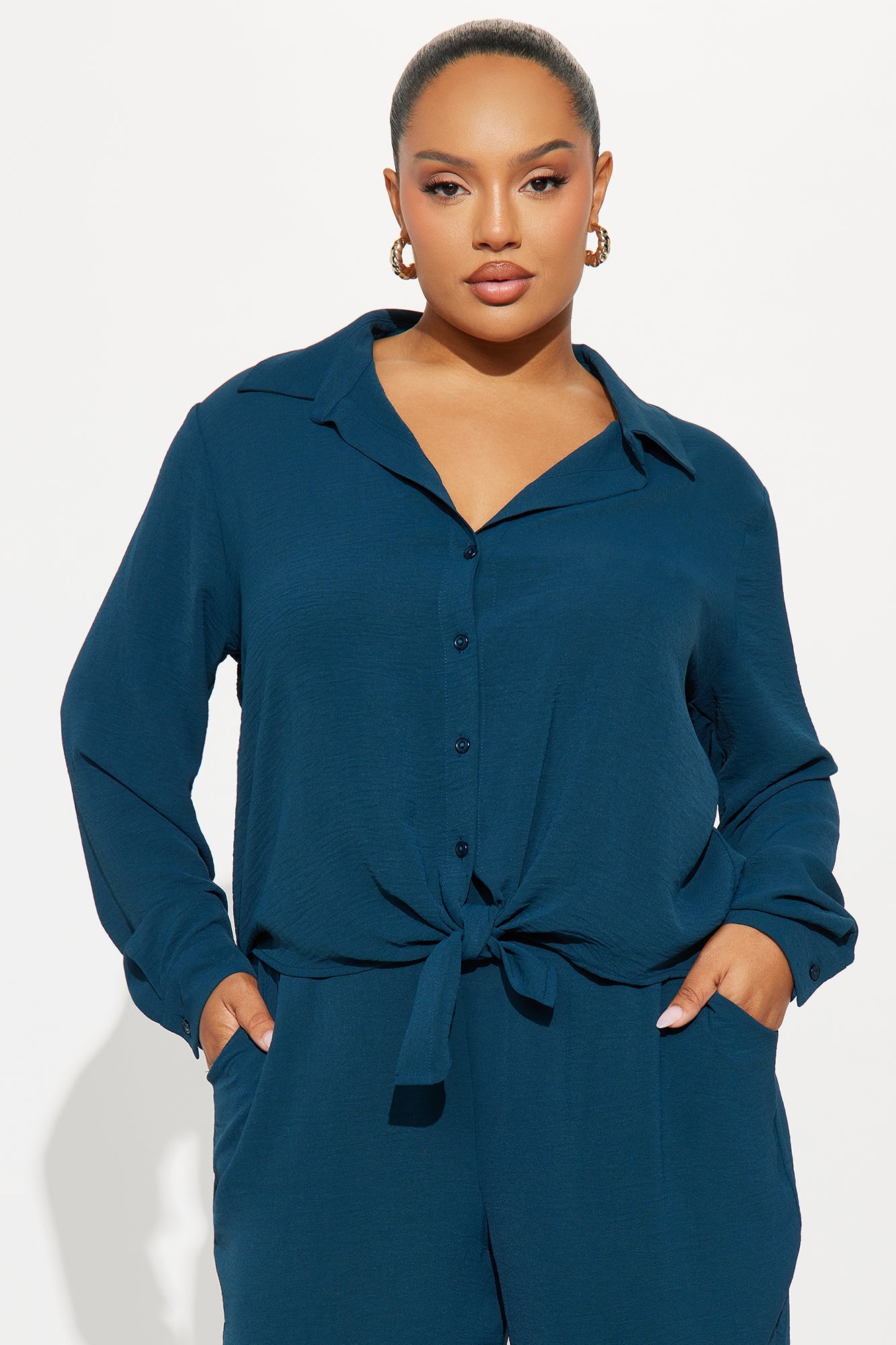 Makenzie Tie Front Pant Set - Teal