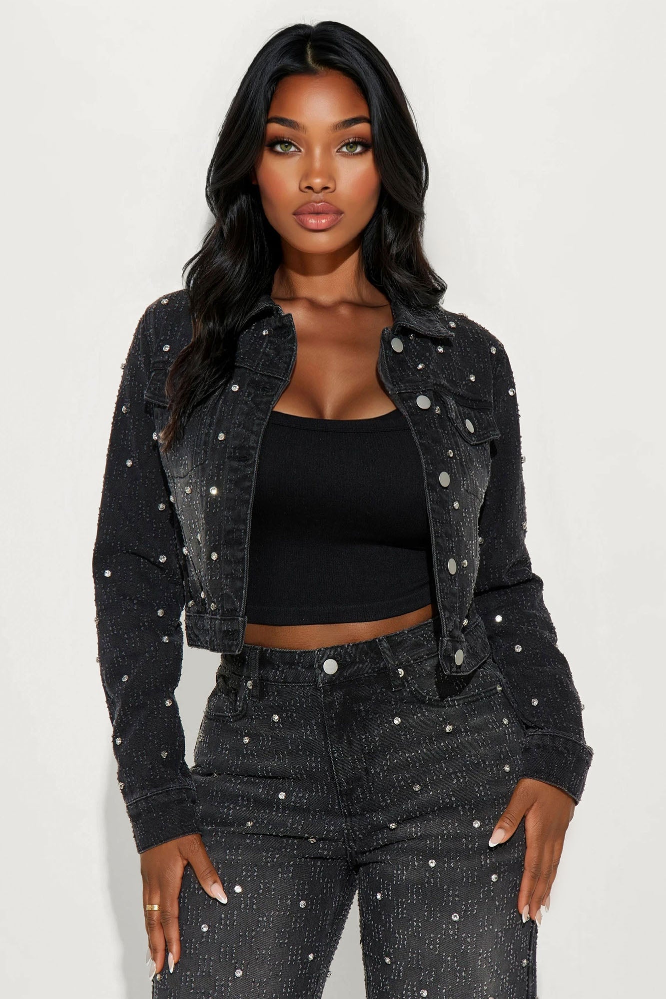 City Lights Embellished Denim Jacket - Black Wash