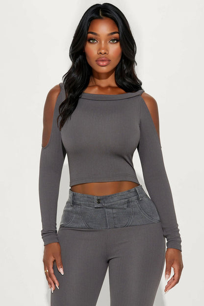 Sabrina Ribbed Long Sleeve Jumpsuit - Grey