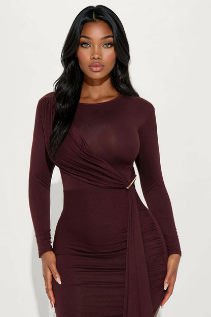 Kiara Draped Midi Dress - Chocolate